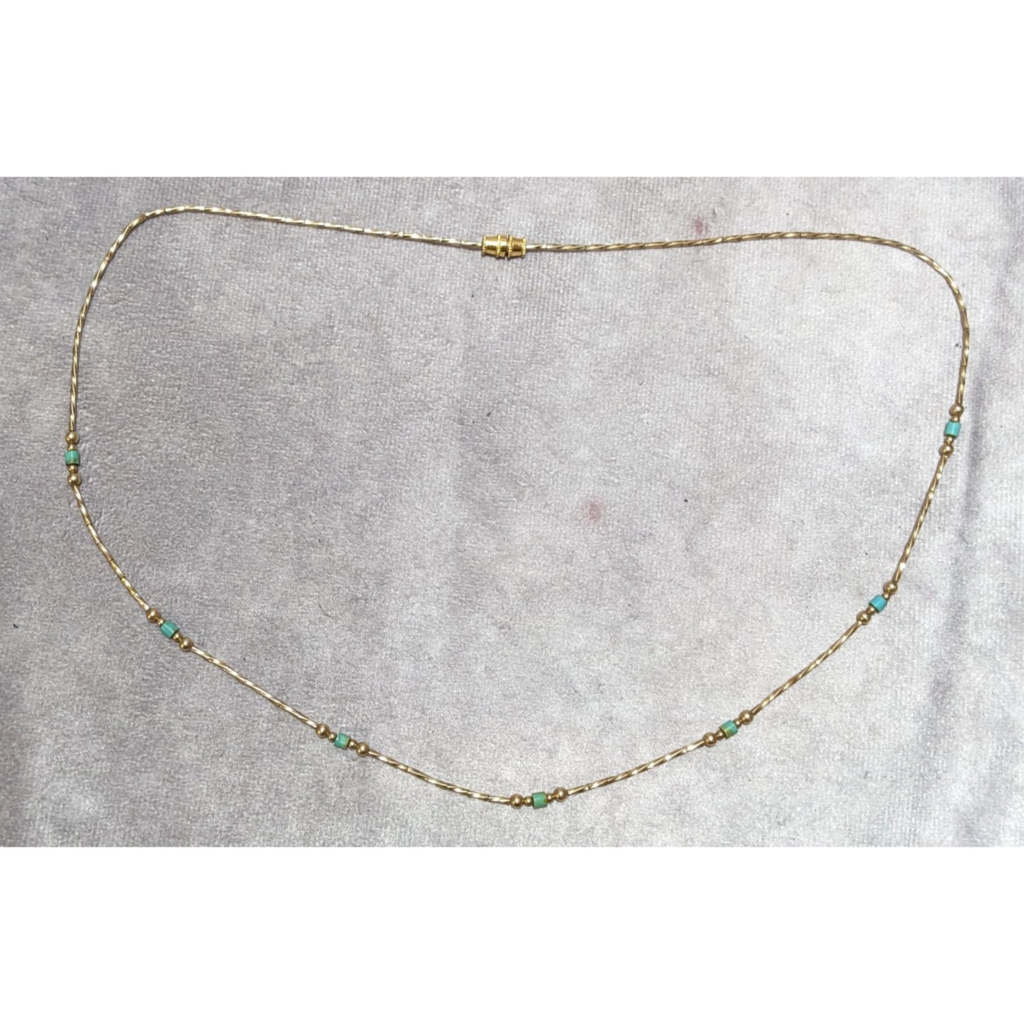 Minimalist Elegant Turquoise And Gold Beaded Necklace