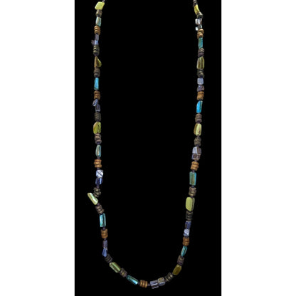 Boho Long Iridescent Shell Beaded Necklace Earthy Multicolor Tribal Festival Jewelry