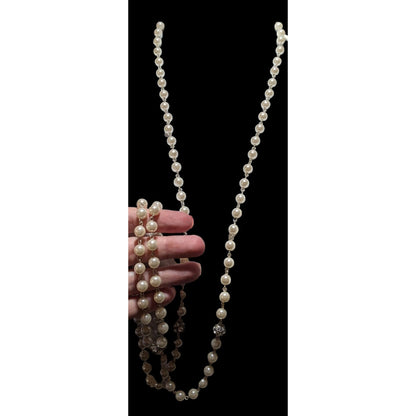 Vintage Roman Pearl Rhinestone Opera Necklace