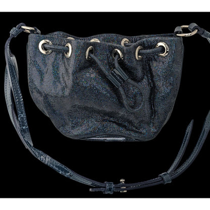 De Maria Navy Prismatic Mini Bucket Bag With Adjustable Strap & Drawstring Closure 9x6x2 Inches