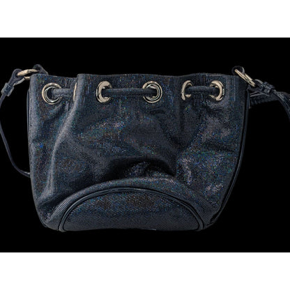 De Maria Navy Prismatic Mini Bucket Bag With Adjustable Strap & Drawstring Closure 9x6x2 Inches