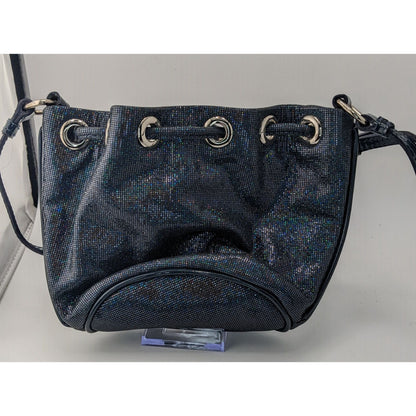 De Maria Navy Prismatic Mini Bucket Bag With Adjustable Strap & Drawstring Closure 9x6x2 Inches