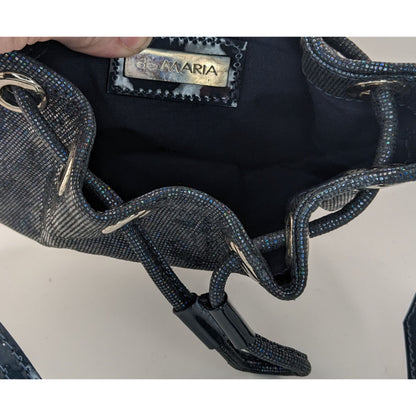 De Maria Navy Prismatic Mini Bucket Bag With Adjustable Strap & Drawstring Closure 9x6x2 Inches