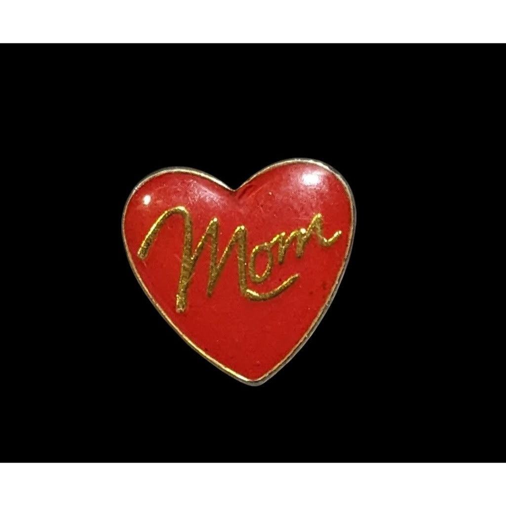 Vintage Red And Gold Mom Heart Mini Brooch