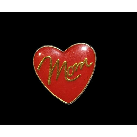 Vintage Red And Gold Mom Heart Mini Brooch