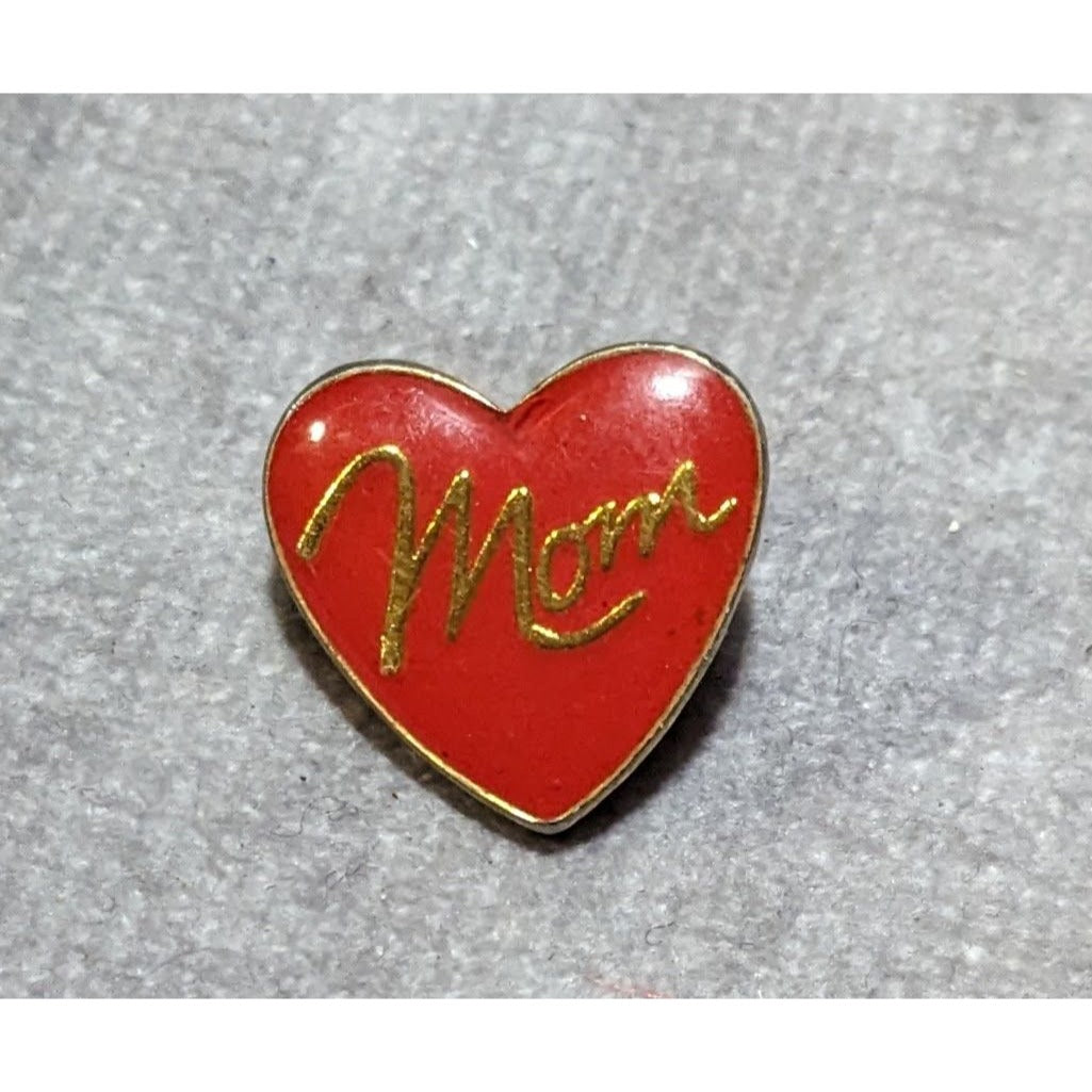 Vintage Red And Gold Mom Heart Mini Brooch