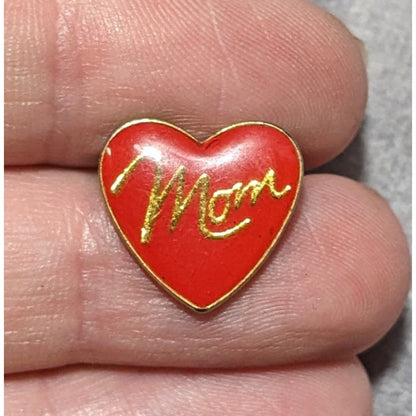 Vintage Red And Gold Mom Heart Mini Brooch