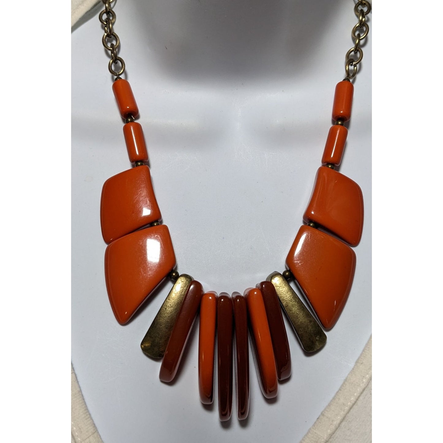 Vintage Chunky Orange Lucite Bib Necklace