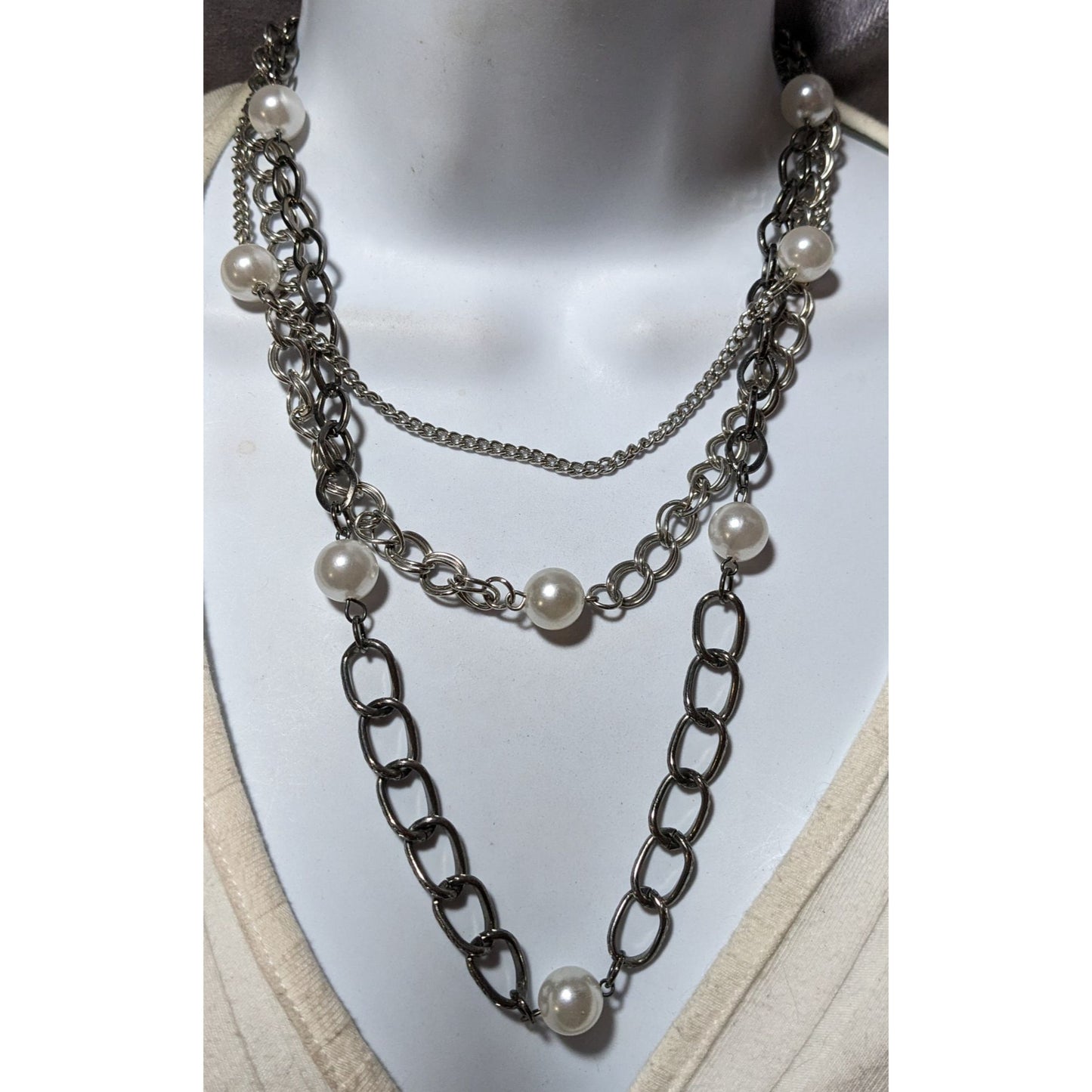 Glam Goth Multilayer Chain Pearl Necklace