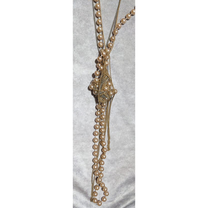 Retro Glam Chain Pearl Beaded Necklace