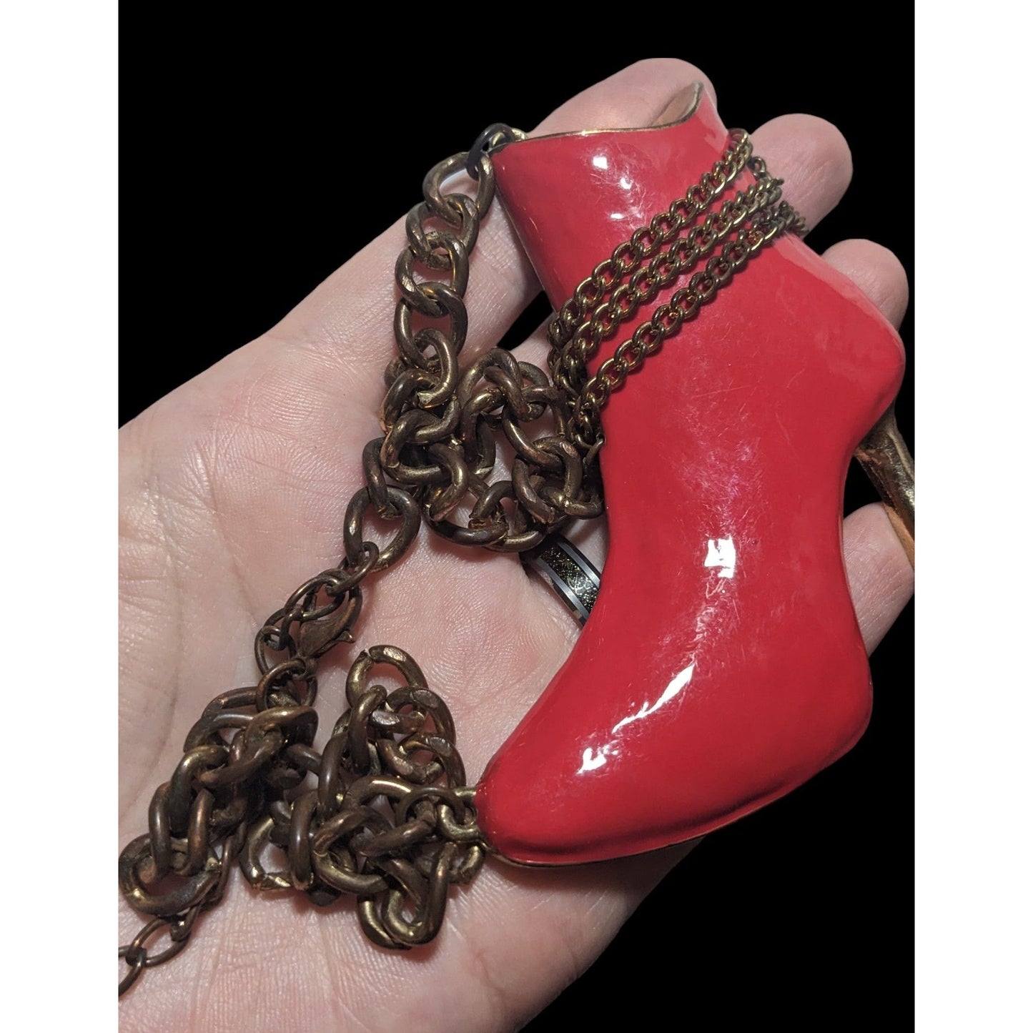 Red High Heel Chain Boot Pendant Necklace