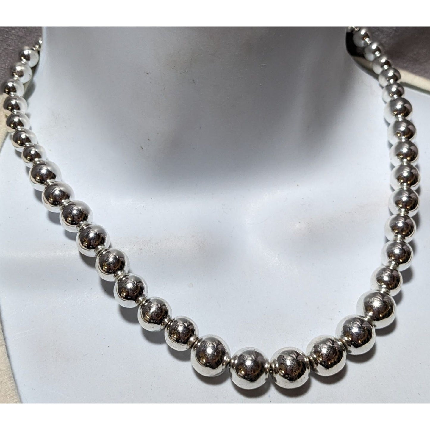 Metallic Silver Graduated Beaded Necklace