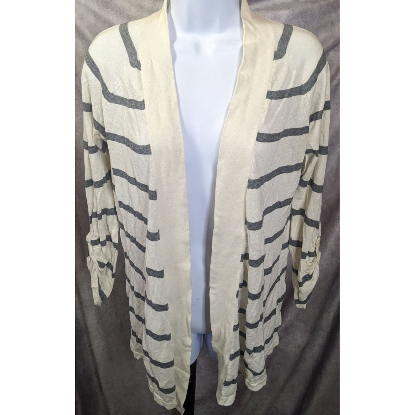 Express Grey And White Striped Cardigan