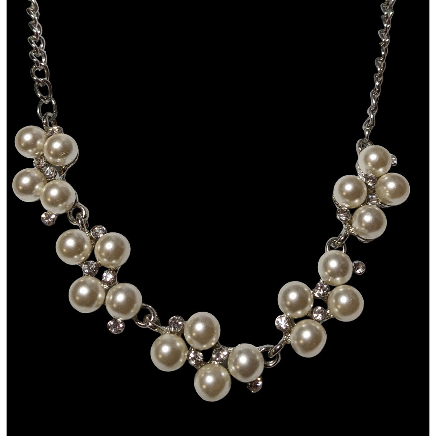 Rhinestone Pearl Cluster Bridal Necklace