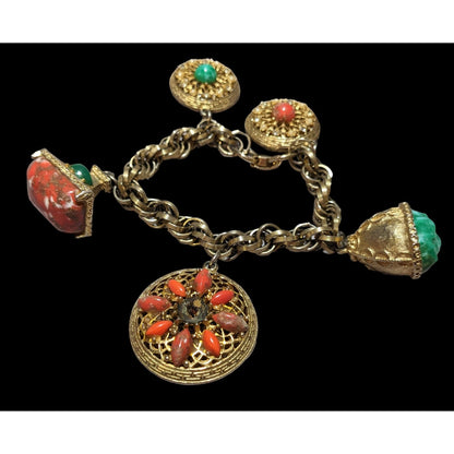 Vintage Etruscan Revival Charm Bracelet