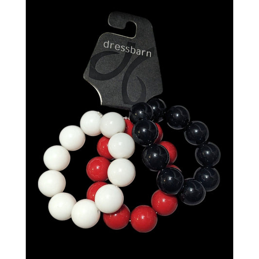 Dressbarn Chunky Red White And Black beaded Stretch Bracelet Set