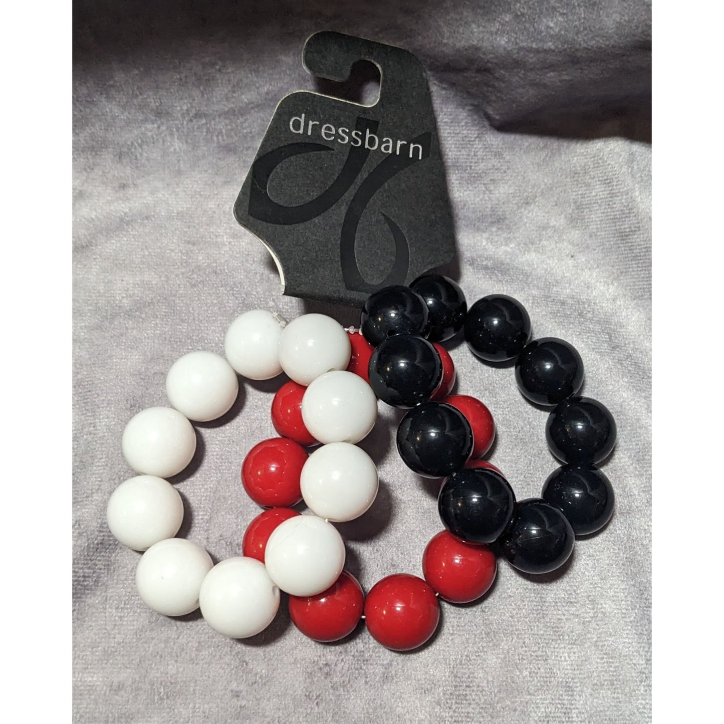 Dressbarn Chunky Red White And Black beaded Stretch Bracelet Set