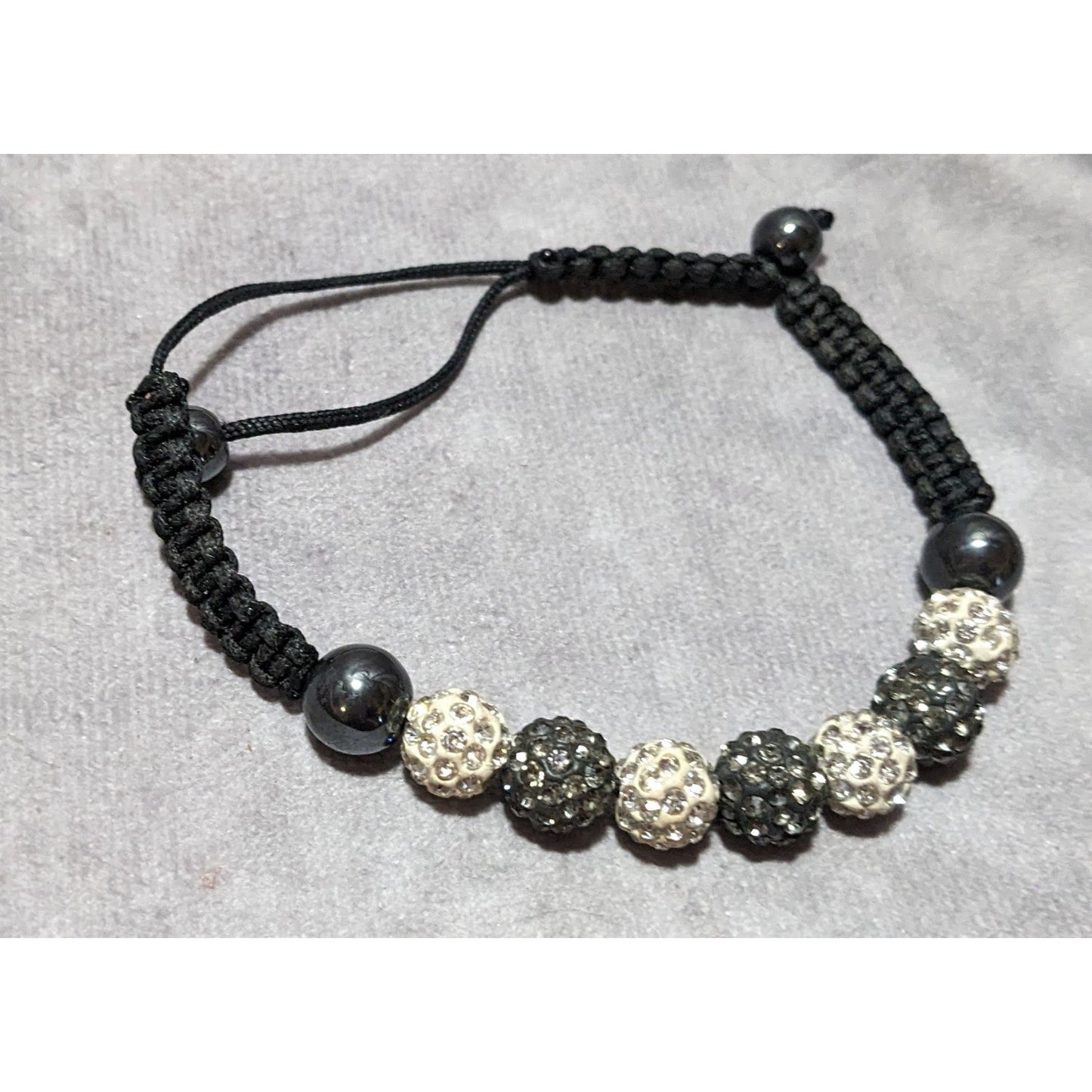 Rhinestone Hematite Beaded Macrame Bracelet