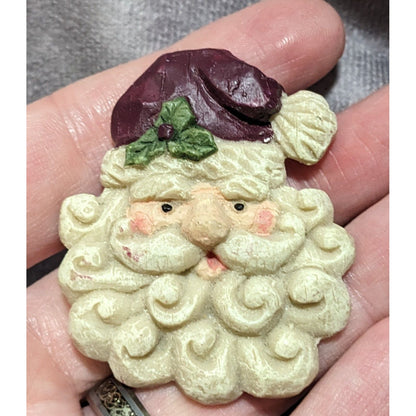 Vintage Wood Look Rustic Cottagecore Santa Brooch