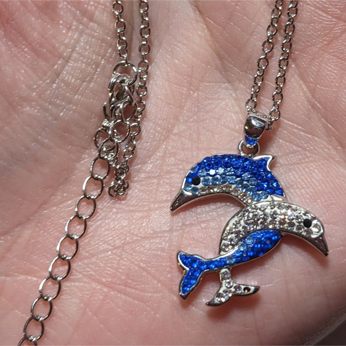 Rhinestone Double Dolphin Necklace