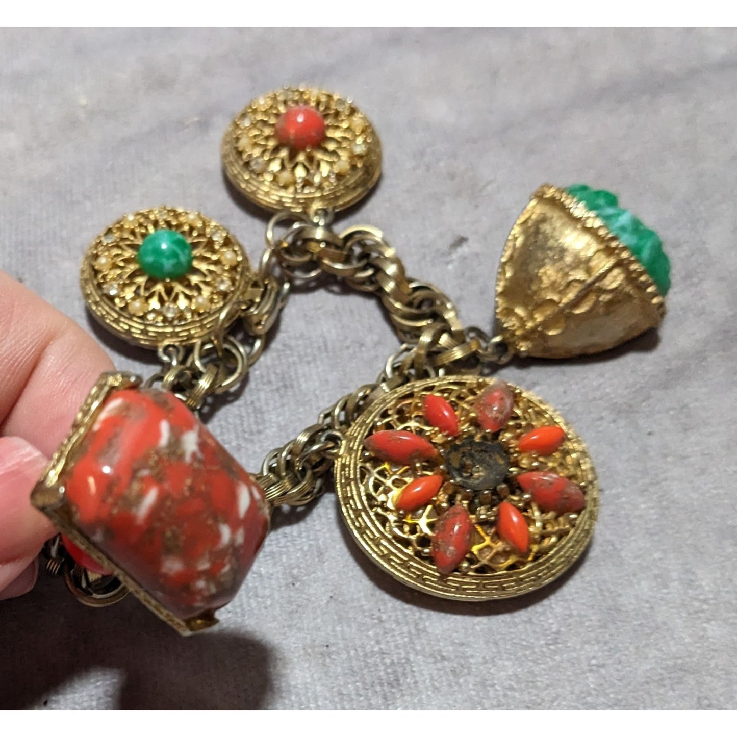 Vintage Etruscan Revival Charm Bracelet