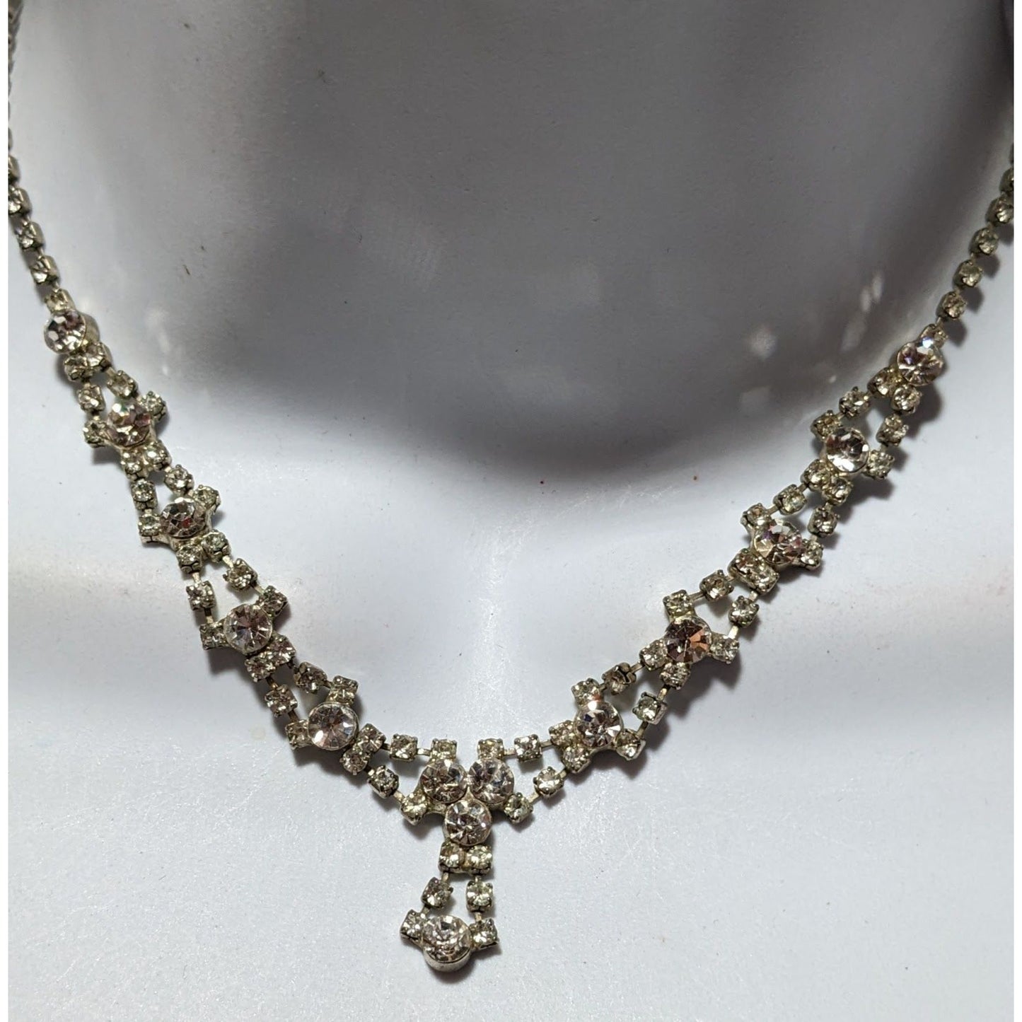 Vintage Silver Rhinestone Bridal Necklace