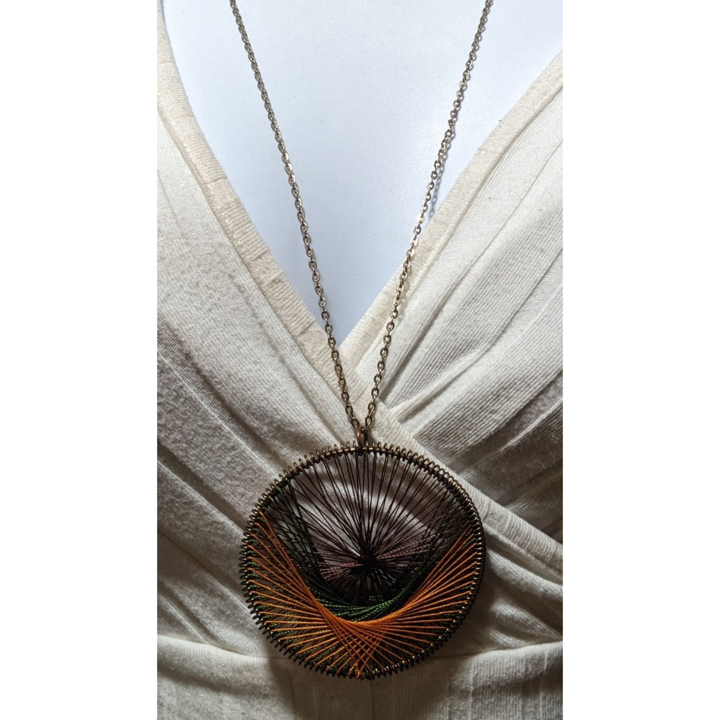 Earth Tone Macrame Threaded Pendant Necklace