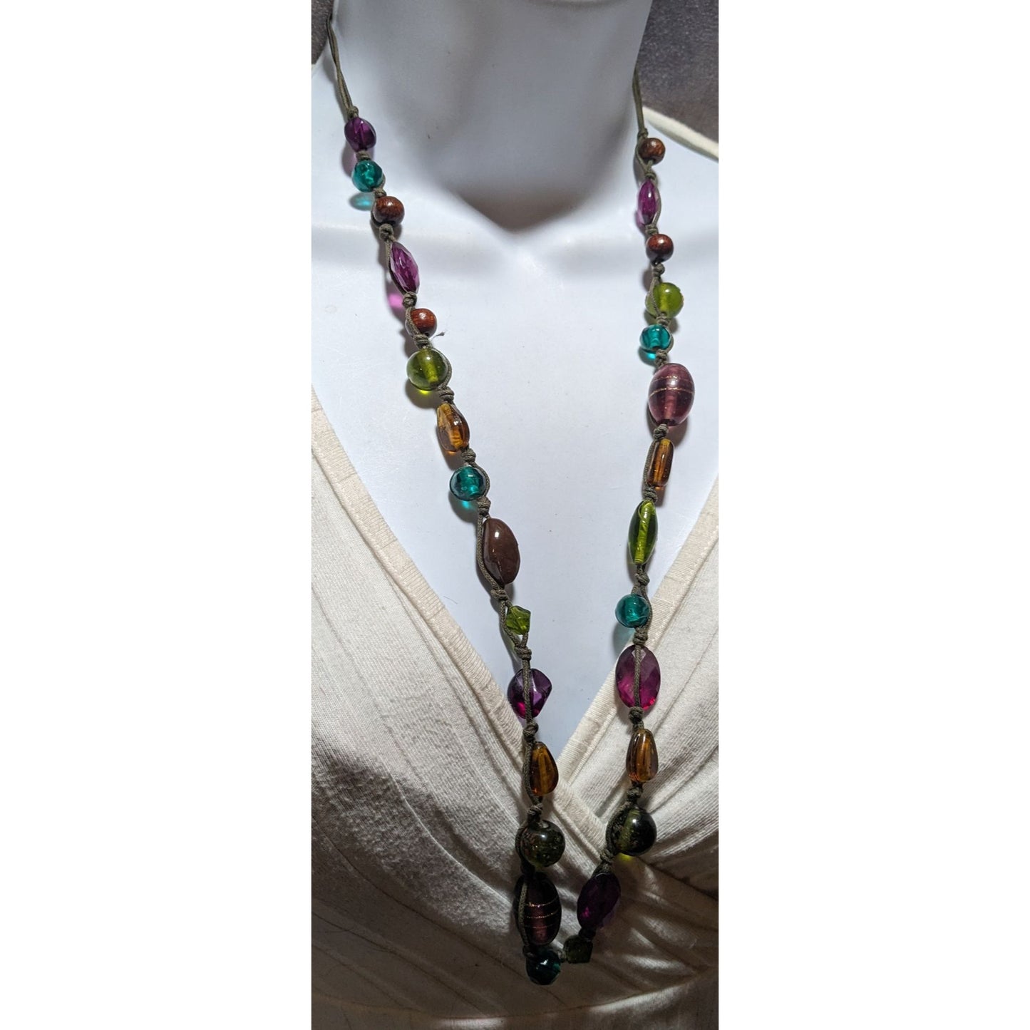 Rainbow Hippie Glass Beaded Necklace