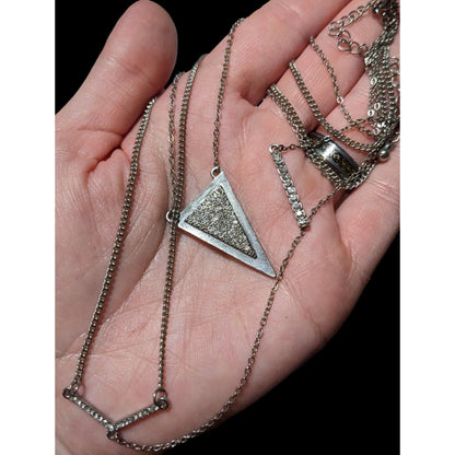 Silver Rhinestone Geometric Lariat Necklace