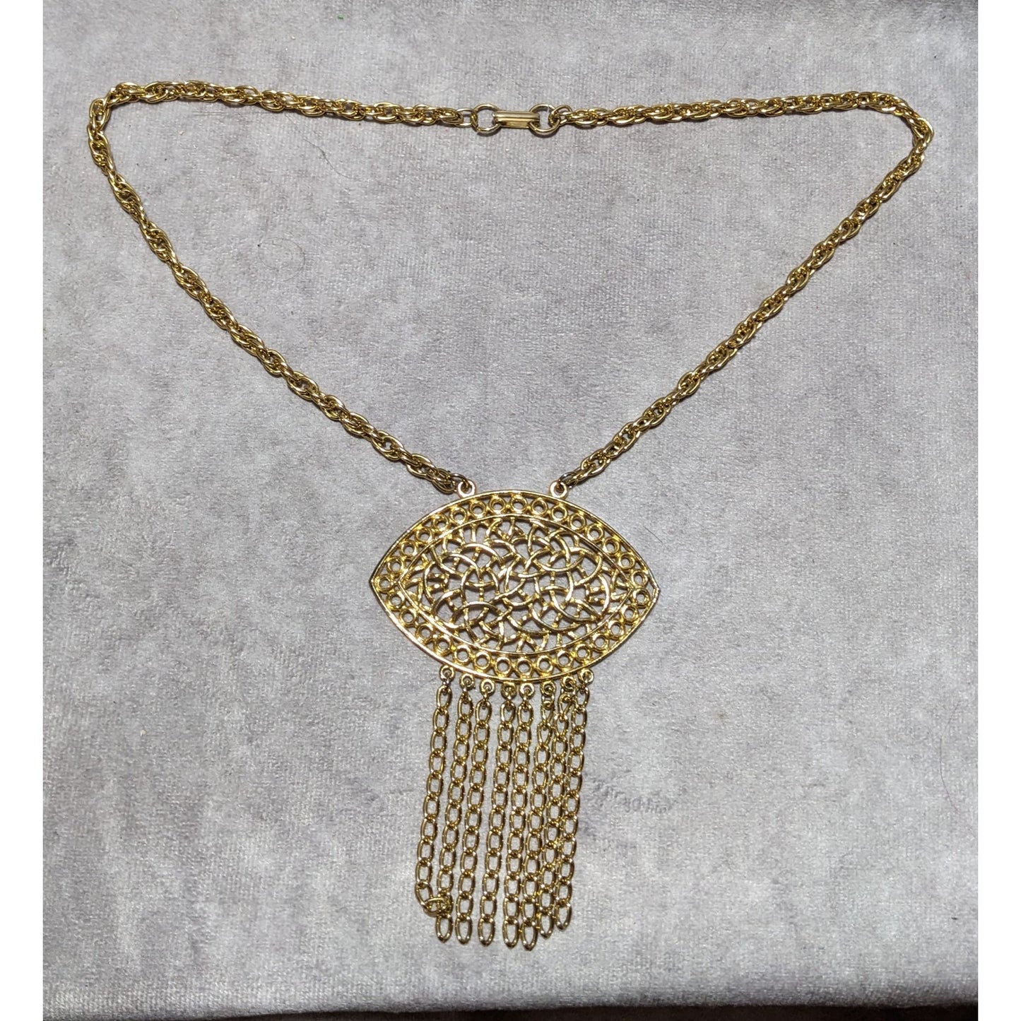 Gold Fringe Open Floral Medallion Necklace