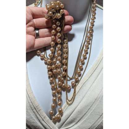 Retro Glam Chain Pearl Beaded Necklace