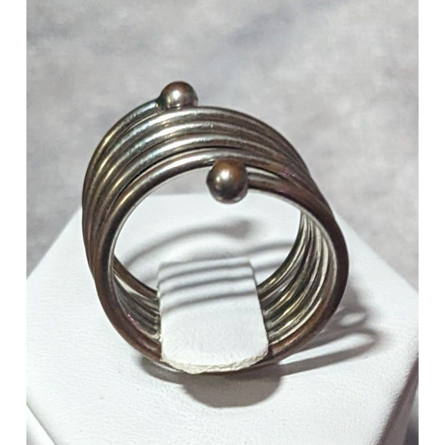 Copper And Silver Tone Metal Coil Ring Size 7