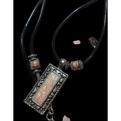 Vintage Boho Pendant Necklace With Pink Enamel