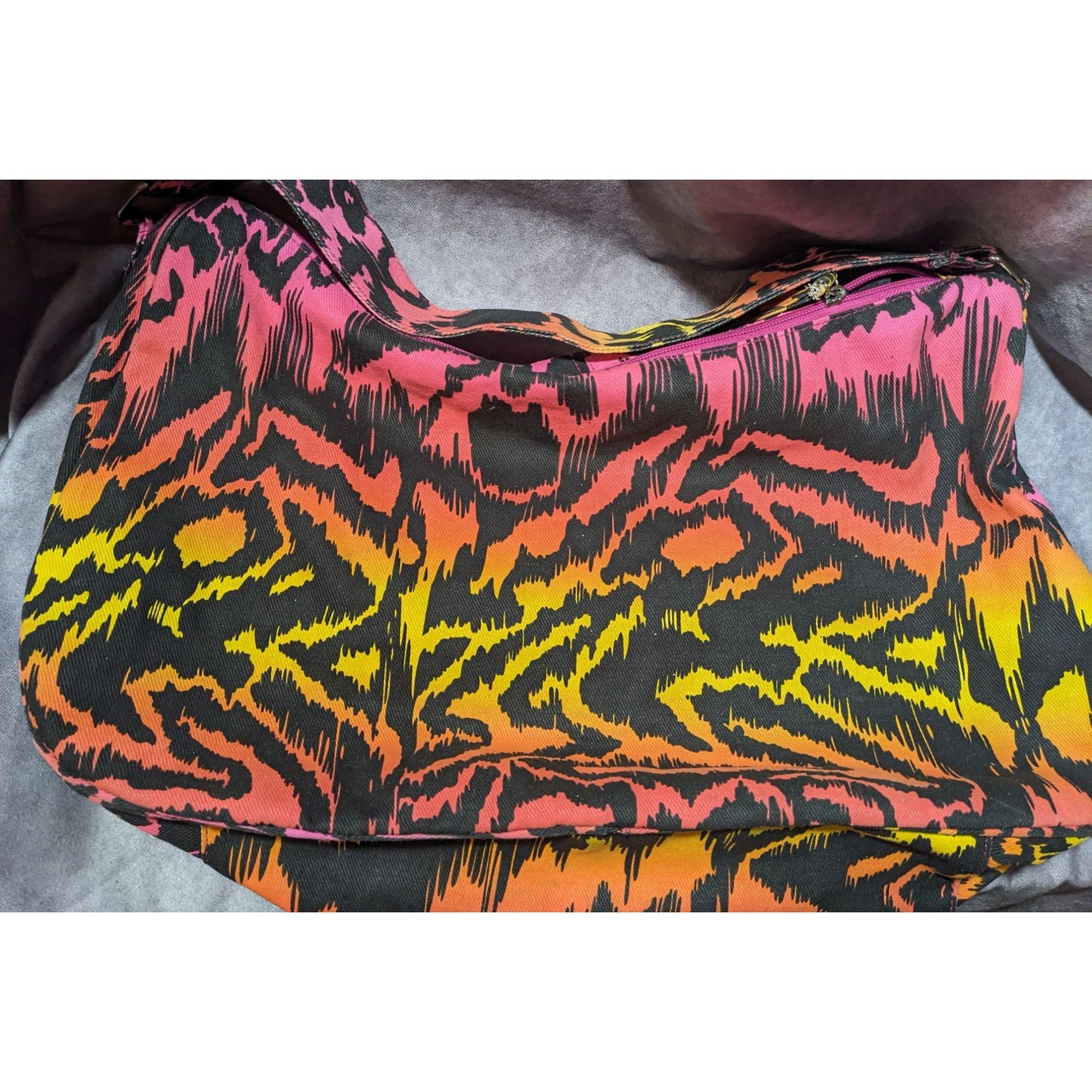 90s Style Rainbow Tiger Print Canvas Shoulder Bag