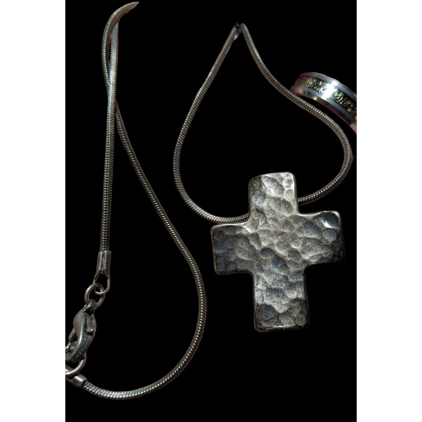 Vintage Sterling Silver Hammered Oxidized Cross Necklace