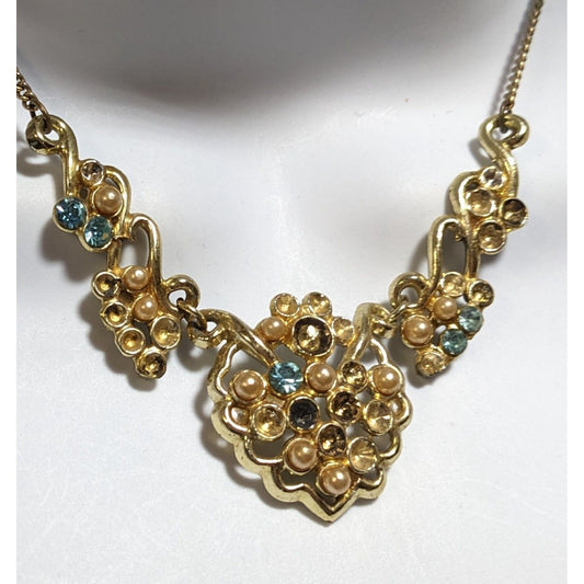 Vintage Rhinestone Pearl Necklace