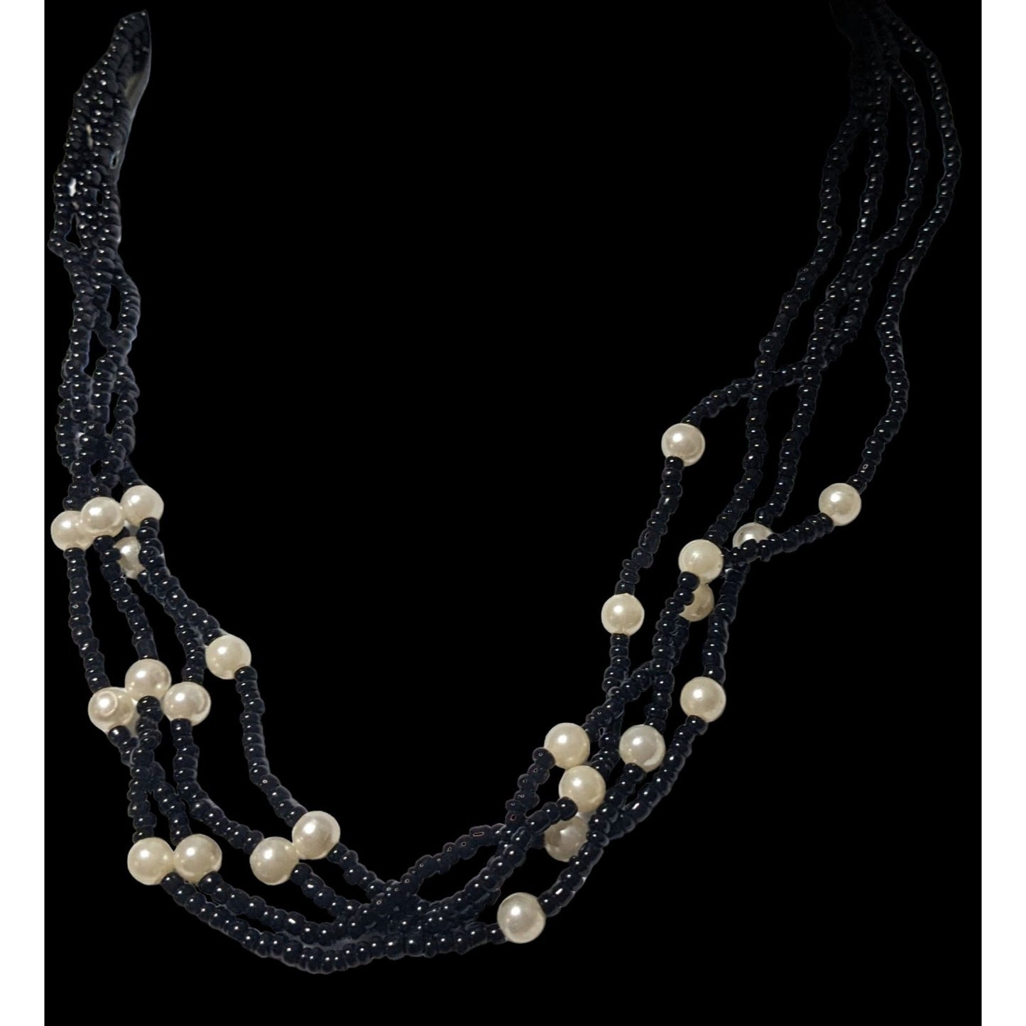 Black Glass Pearl Beaded Multilayer Necklace