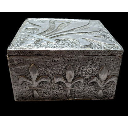 Silver Repousse Fleur De Lis Trinket Box