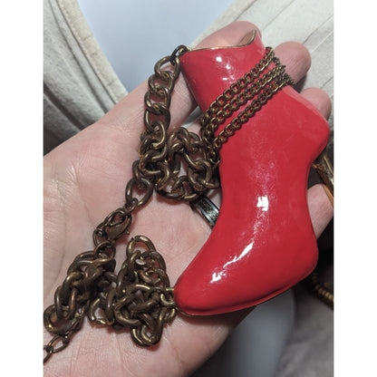 Red High Heel Chain Boot Pendant Necklace