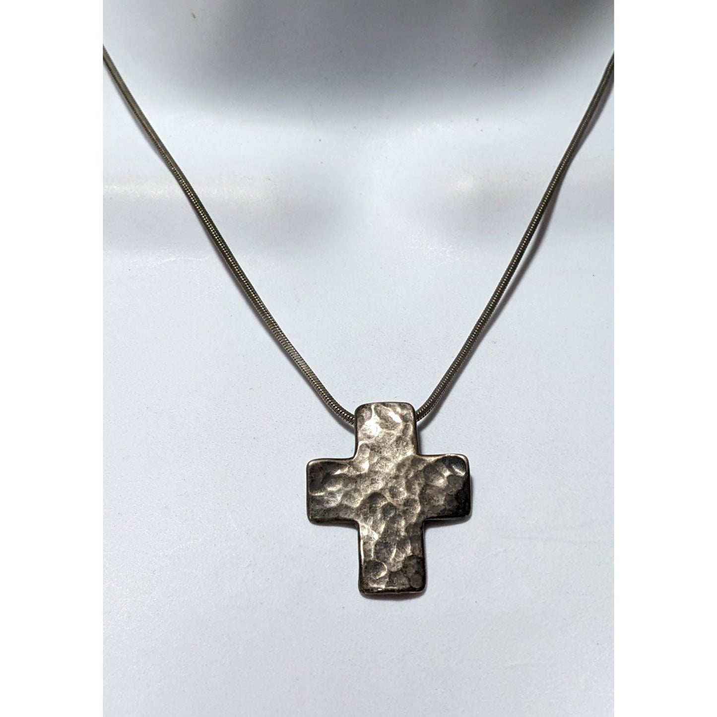 Vintage Sterling Silver Hammered Oxidized Cross Necklace