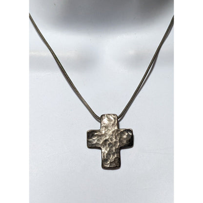 Vintage Sterling Silver Hammered Oxidized Cross Necklace