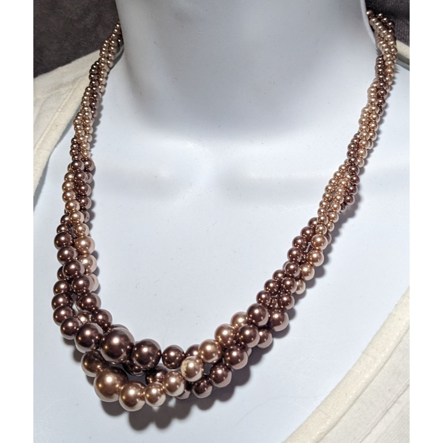 Roman Brown And Tan Twist Pearl Beaded Necklace