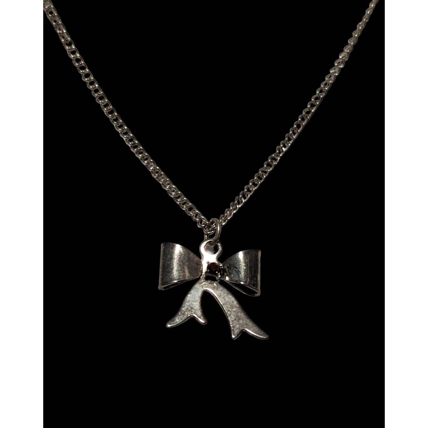 Silver Rhinestone Bow Necklace