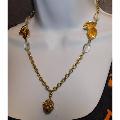 Gold Gemmed Leaf Accent Fairy Cosplay Necklace