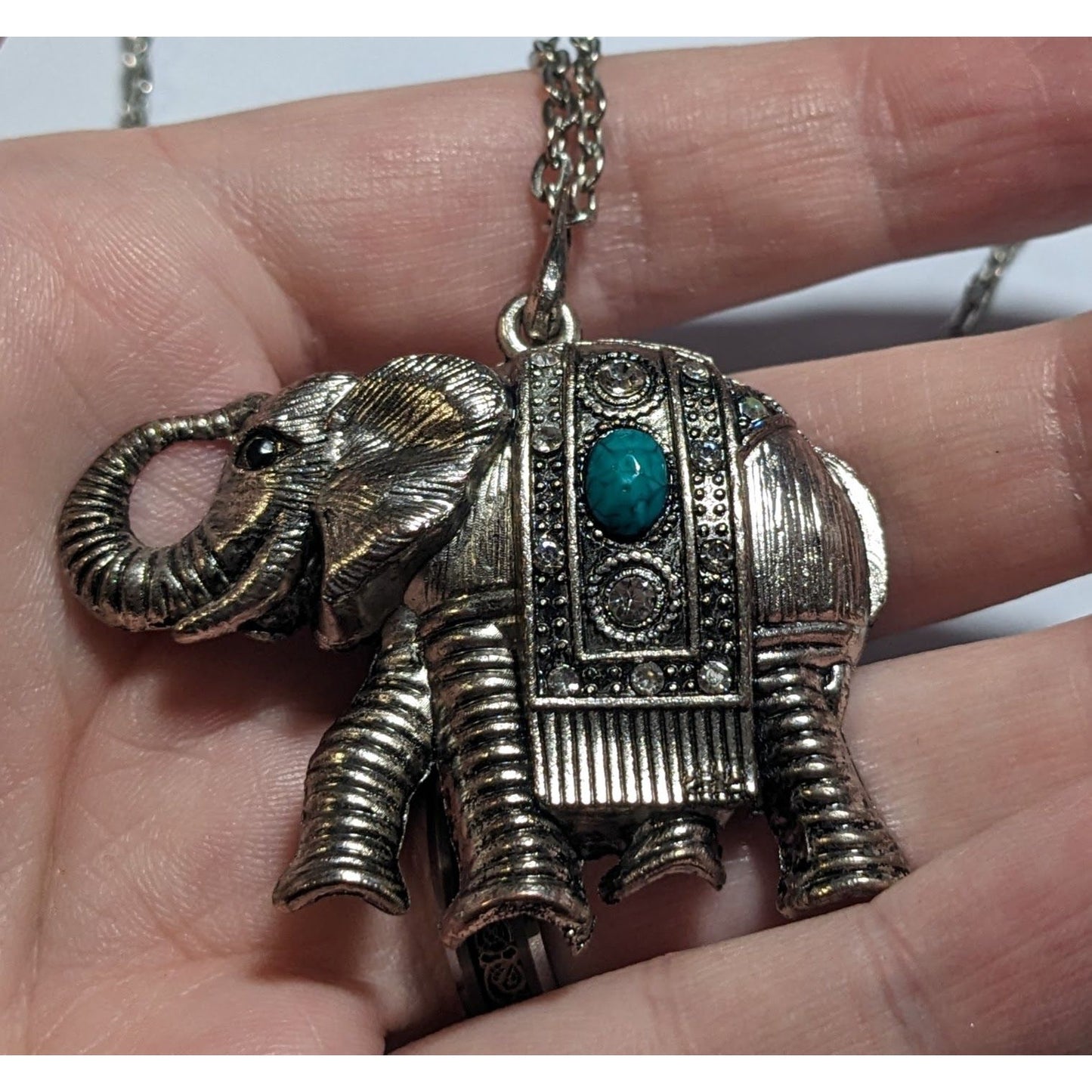 Silver Bohemian Elephant Pendant Necklace