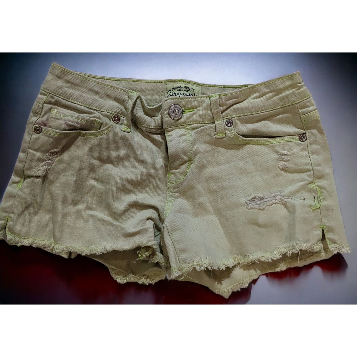 Aeropostale Green Distressed Denim Shorts