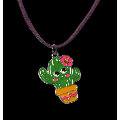 Smiling Bright Cactus Enamel Pendant Necklace