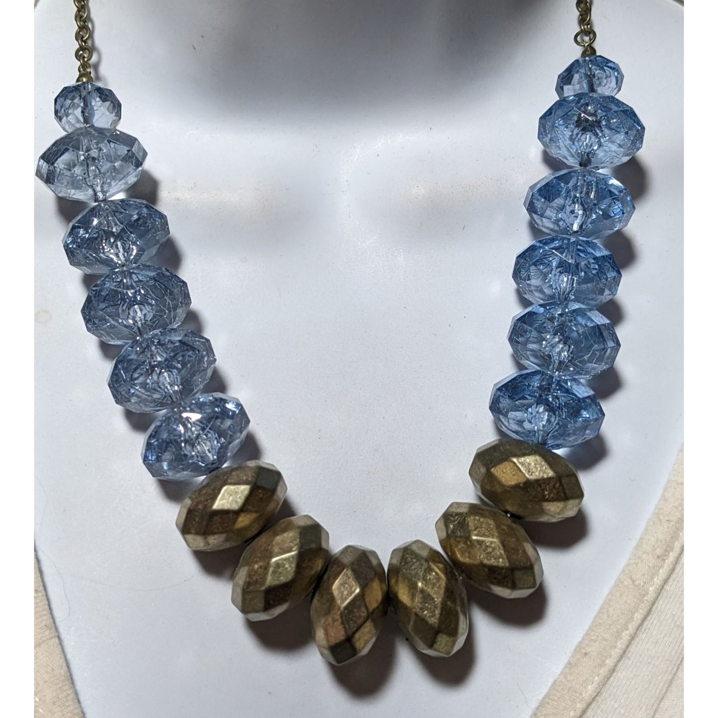 Retro Chunky Blue And Gold Beaded Necklace