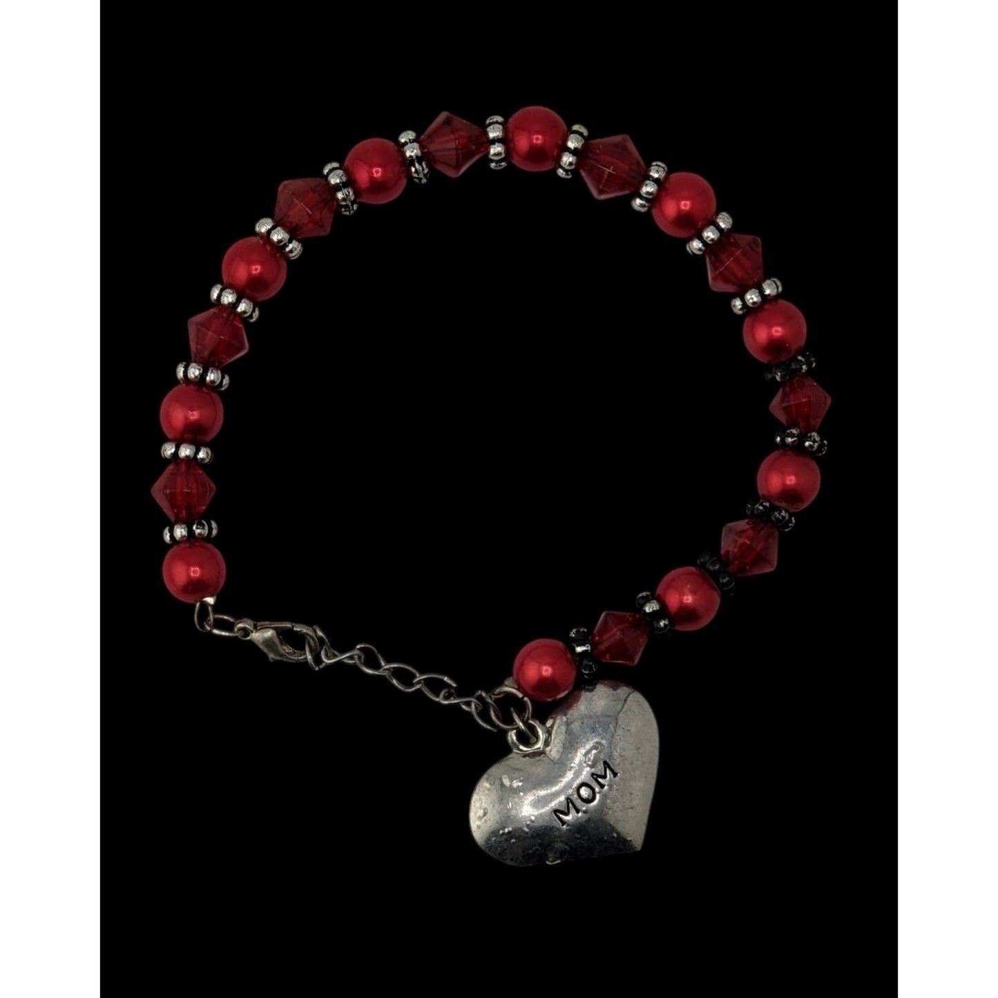 Mother's Day Love Red Beaded Bracelet With Heart Mom Charm