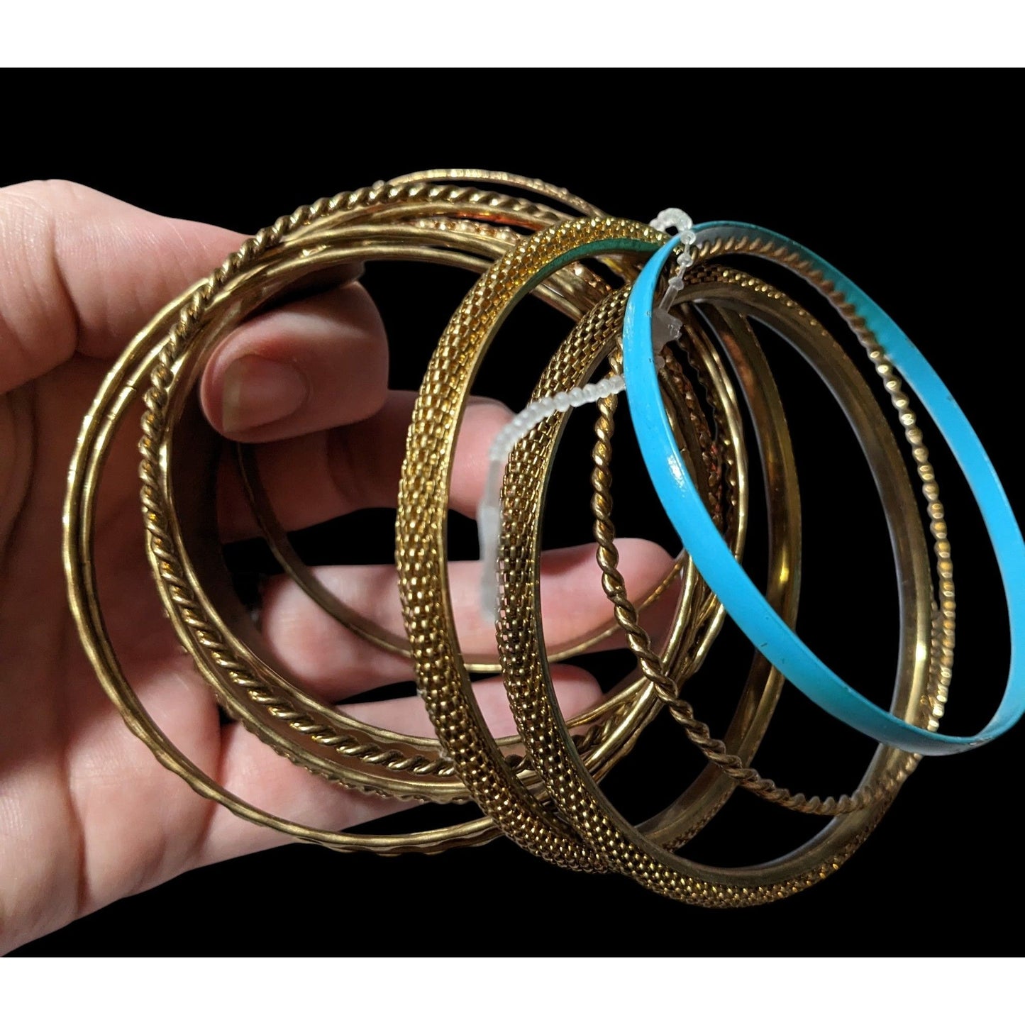 Gold Tone Orange And Blue Metal Bangle Bundle (11)